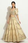Shop_Vandana Sethi_Ivory Silk Crystals, Mirrorwork Embellished Scalloped Bridal Lehenga Set _Online_at_Aza_Fashions