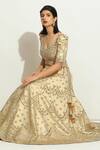 Shop_Vandana Sethi_Ivory Silk Crystals, Mirrorwork Embellished Scalloped Bridal Lehenga Set _at_Aza_Fashions