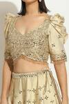 Vandana Sethi_Ivory Silk Crystals, Mirrorwork Embellished Scalloped Bridal Lehenga Set _at_Aza_Fashions