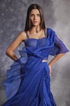 Buy_Varun Chakkilam_Blue Silk Organza Embroidered Sequin Ruffle Lehenga Saree And Blouse Set _Online_at_Aza_Fashions