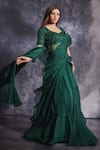 Buy_Varun Chakkilam_Green Silk Organza Embroidered Ruffle Lehenga Saree With Blouse  _at_Aza_Fashions