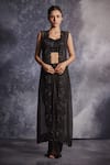 Buy_Varun Chakkilam_Black Silk Organza Embroidered Sequin Jacket Open Draped Skirt Set  _at_Aza_Fashions