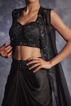 Varun Chakkilam_Black Silk Organza Embroidered Sequin Jacket Open Draped Skirt Set  _Online_at_Aza_Fashions