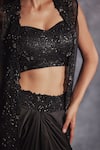 Buy_Varun Chakkilam_Black Silk Organza Embroidered Sequin Jacket Open Draped Skirt Set  _Online_at_Aza_Fashions