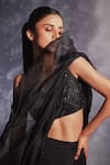 Buy_Varun Chakkilam_Black Silk Organza Ruffle Lehenga Saree With Floral Blouse  _Online_at_Aza_Fashions