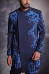 Shop_Varun Chakkilam_Blue Poly Blend Suiting Fabric Printed Abstract Pixel Sherwani Set  _Online_at_Aza_Fashions