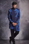 Shop_Varun Chakkilam_Blue Poly Blend Suiting Fabric Printed Abstract Pixel Sherwani Set  _at_Aza_Fashions