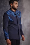 Varun Chakkilam_Blue Poly Blend Suiting Fabric Printed Abstract Pixel Bandhgala Set _Online_at_Aza_Fashions