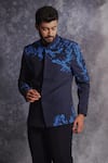 Shop_Varun Chakkilam_Blue Poly Blend Suiting Fabric Printed Abstract Pixel Bandhgala Set _at_Aza_Fashions