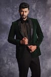 Buy_Varun Chakkilam_Green Velvet Embroidered Glass Beads And Stone Collar Blazer & Pant Set  _at_Aza_Fashions