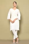 Buy_Adara Khan_White Cotton Embroidery Chikankari Notched Neck Work Kurta With Palazzo_at_Aza_Fashions