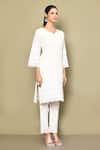 Adara Khan_White Cotton Embroidery Chikankari Notched Neck Work Kurta With Palazzo_at_Aza_Fashions