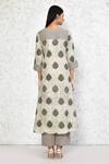 Shop_Khwaab by Sanjana Lakhani_Beige Cotton Print Floral Butti Round Neck A-line Kurta With Palazzo _at_Aza_Fashions