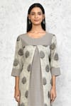 Buy_Khwaab by Sanjana Lakhani_Beige Cotton Print Floral Butti Round Neck A-line Kurta With Palazzo _Online_at_Aza_Fashions