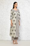 Khwaab by Sanjana Lakhani_Beige Cotton Print Floral Butti Round Neck A-line Kurta With Palazzo _at_Aza_Fashions