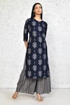 Buy_Samyukta Singhania_Blue Cotton Printed Floral Round Pattern Straight Kurta With Sharara _at_Aza_Fashions