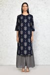 Buy_Samyukta Singhania_Blue Cotton Printed Floral Round Pattern Straight Kurta With Sharara _Online_at_Aza_Fashions