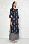 Samyukta Singhania_Blue Cotton Printed Floral Round Pattern Straight Kurta With Sharara _at_Aza_Fashions