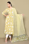 Buy_Samyukta Singhania_Yellow Cotton Printed Floral V Neck Anarkali With Dupatta _at_Aza_Fashions
