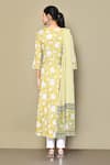 Shop_Samyukta Singhania_Yellow Cotton Printed Floral V Neck Anarkali With Dupatta _at_Aza_Fashions