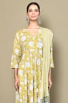 Buy_Samyukta Singhania_Yellow Cotton Printed Floral V Neck Anarkali With Dupatta _Online_at_Aza_Fashions