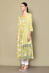 Samyukta Singhania_Yellow Cotton Printed Floral V Neck Anarkali With Dupatta _at_Aza_Fashions