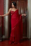 Arpita Mehta_Red Georgette Embroidery Cutdana And Mirror Halter Pre-draped Saree With Blouse _Online_at_Aza_Fashions