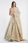 Buy_Abhinav Mishra_Gold Net V Neck Mirror Embellished Bridal Lehenga Set _at_Aza_Fashions