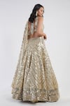 Shop_Abhinav Mishra_Gold Net V Neck Mirror Embellished Bridal Lehenga Set _at_Aza_Fashions