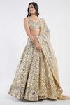 Buy_Abhinav Mishra_Gold Net V Neck Mirror Embellished Bridal Lehenga Set _Online_at_Aza_Fashions