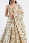 Abhinav Mishra_Gold Net V Neck Mirror Embellished Bridal Lehenga Set _at_Aza_Fashions