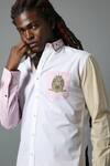 House Of Three_Multi Color Cotton Poplin Heraldic Ilam Colorblock Shirt _at_Aza_Fashions