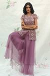 Buy_Taavare_Purple Organza Round Embroidered Kurta And Palazzo Set _at_Aza_Fashions