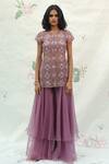 Buy_Taavare_Purple Organza Round Embroidered Kurta And Palazzo Set _Online_at_Aza_Fashions