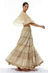 Buy_Kavita Bhartia_Beige Organza Blouse Scoop Cape Round Embroidered Lehenga Set With _at_Aza_Fashions