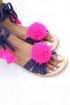 Sandalwali_Pink Leather Colorblock Pom Pom Tie Up Sandals_Online_at_Aza_Fashions