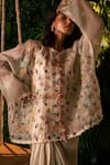 Shop_Pallavi Poddar_Ivory Organza Embroidery Thread And Pearls Garland Floral Top & Draped Skirt Set _Online_at_Aza_Fashions