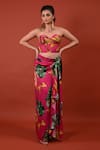 Rimi Nayak_Pink Modal Satin Printed Flower Chrysanthemum Floral Draped Skirt  _at_Aza_Fashions