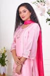 Geetika Jain_Pink Kurta  Pure Chanderi Hand Embroidered Floral Mirror Pant Set  _Online_at_Aza_Fashions