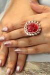 Ishhaara_Red Diamonds, Cut Work Ruby Stone Embellished Ring_Online_at_Aza_Fashions