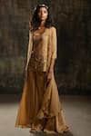 Mona and Vishu_Beige Kurta  Dupion Silk Jacket And Palazzo  Scallop Border Embellished Set _Online_at_Aza_Fashions