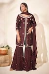 Buy_Suruchi Parakh_Brown Georgette, Tussar Silk, Soft Organza Floral, Embroidered Kurta Sharara Set _at_Aza_Fashions