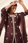 Suruchi Parakh_Brown Georgette, Tussar Silk, Soft Organza Floral, Embroidered Kurta Sharara Set _Online_at_Aza_Fashions