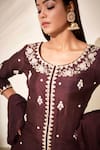 Buy_Suruchi Parakh_Brown Georgette, Tussar Silk, Soft Organza Floral, Embroidered Kurta Sharara Set _Online_at_Aza_Fashions