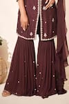 Shop_Suruchi Parakh_Brown Georgette, Tussar Silk, Soft Organza Floral, Embroidered Kurta Sharara Set _Online_at_Aza_Fashions