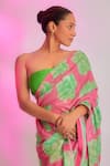 Masaba_Pink Saree Sequinned Georgette And Silk Print Nurvi With Unstitched Blouse Piece_at_Aza_Fashions