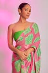 Buy_Masaba_Pink Saree Sequinned Georgette And Silk Print Nurvi With Unstitched Blouse Piece