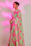 Shop_Masaba_Pink Saree Sequinned Georgette And Silk Print Nurvi With Unstitched Blouse Piece