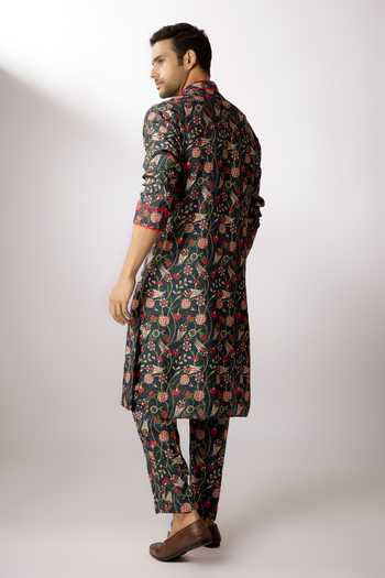 Shop_Nadima Saqib_Blue Silk Embroidery Floral Vine Print Kurta With Pant _at_Aza_Fashions