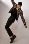 Buy_Nadima Saqib_Black Denim Embroidery Floral Jaal Print Bomber Jacket _at_Aza_Fashions